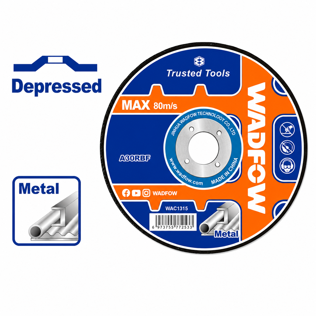 Disques Ébarbage Acier WADFOW 115×6 / 125×6 / 230×6 mm — WAC1346 WAC1353 WAC1395, Meulage Acier Professionnel | SQES Tunisie
