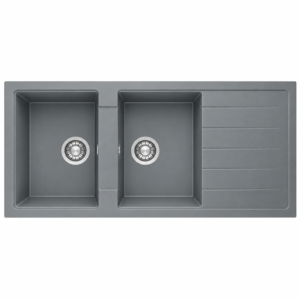Évier granit RealStone ESİLA P021 Gris, réf. P2166010515, double cuve avec égouttoir, pour meuble de 700 mm minimum, usage cuisine | SQES Tunisie
