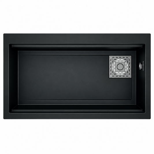 Évier granit RealStone LİKYA A03 Noir, réf. A0366010113, une cuve, 755 × 470 mm, pour meuble de 800 mm minimum, usage cuisine | SQES Tunisie
