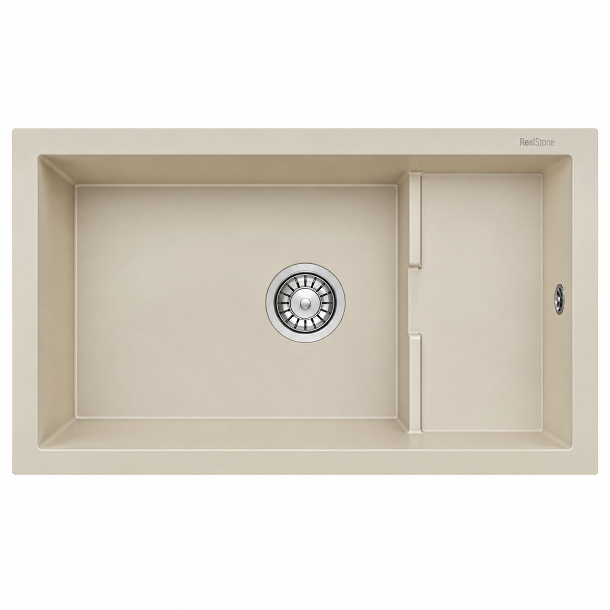 Évier granit RealStone PATARA P017 Crème, réf. P1766010421, deux cuves asymétriques, 770 × 460 mm, pour meuble de 800 mm minimum | SQES Tunisie
