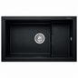 Évier granit RealStone PATARA P017 Noir, 770×460 mm, deux zones de cuve asymétriques, pour meuble de cuisine de 800 mm minimum.