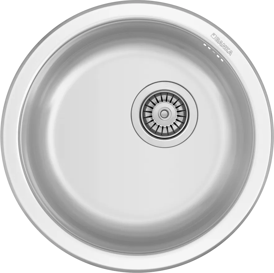 Évier de cuisine en inox 45×38 cm à une cuve, format compact et forme arrondie.