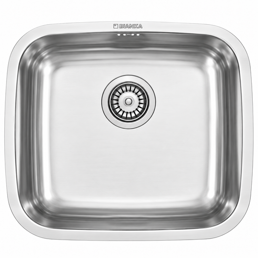 Évier de cuisine inox à une cuve pour installation sous-plan. Caractéristiques techniques vérifiées sur la fiche produit SQES.