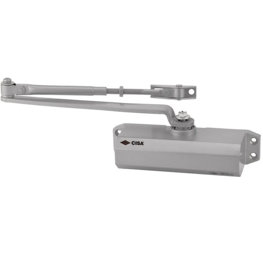 Ferme-porte CISA vérin hydraulique réglable finition aluminium argent pour porte jusqu'à 80 kg – norme EN1154
