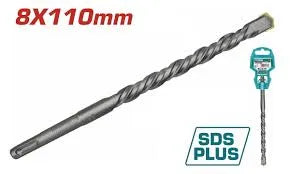Foret béton SDS+ TOTAL TAC311 Ø8mm – carbure de tungstène, hélice optimisée, 4 longueurs 110mm 160mm 210mm 260mm, béton pierre maçonnerie
