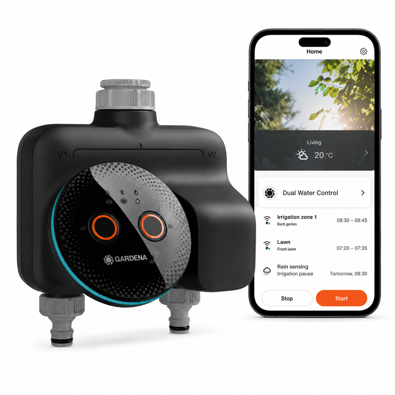 GARDENA smart Dual Water Control — Programmateur Double Robinet Connecté Réf. 19034-20 | SQES Tunisie
