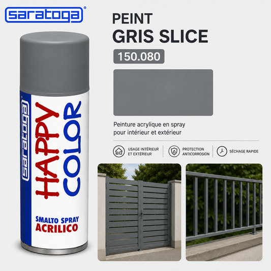 Spray peinture gris silice RAL 7032 400ml Saratoga Happy Color – boîtiers électriques, portail, rampe – SQES Ariana Menzah 8 Tunisie