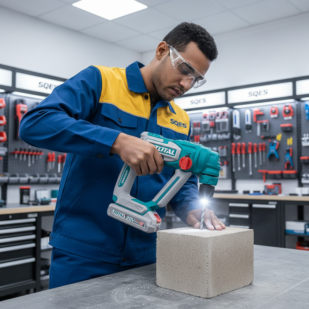 Technicien tunisien SQES utilisant le marteau perforateur TOTAL SDS-plus