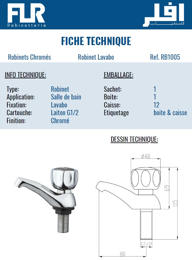 Robinet Lavabo Chromé – Simple Froid Laiton G1/2