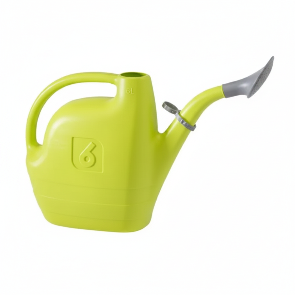 Arrosoir en plastique vert 6L avec bec long et pomme d'arrosage - format carré