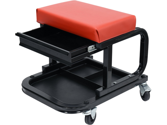 Tabouret d'Atelier YATO YT-08791 — 150kg 4 Roulettes Tiroir Assise Vinyle Rembourrée