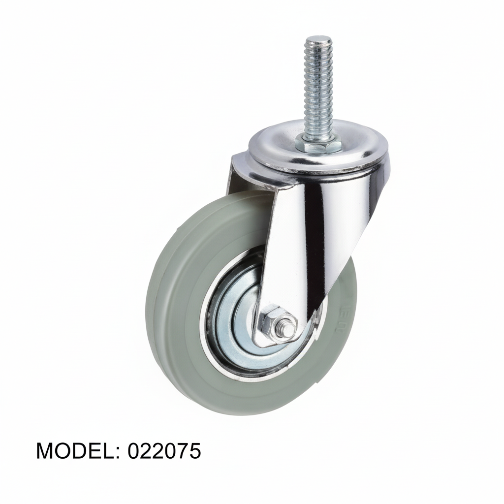 Roue caoutchouc industriel pivotante avec tige 75mm gris 022075 - photo professionnelle