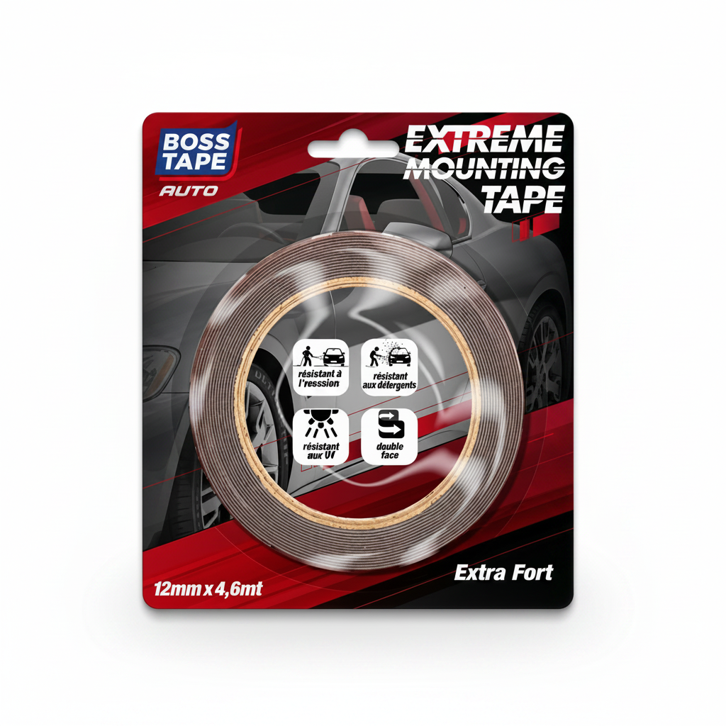 Ruban adhésif BOSS TAPE AUTO Extreme Mounting Tape 12mm double face véhicule - format carré