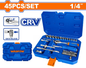 Coffret Douilles 45 Pcs 1/4" 6 Pans CR-V Quick Release WADFOW