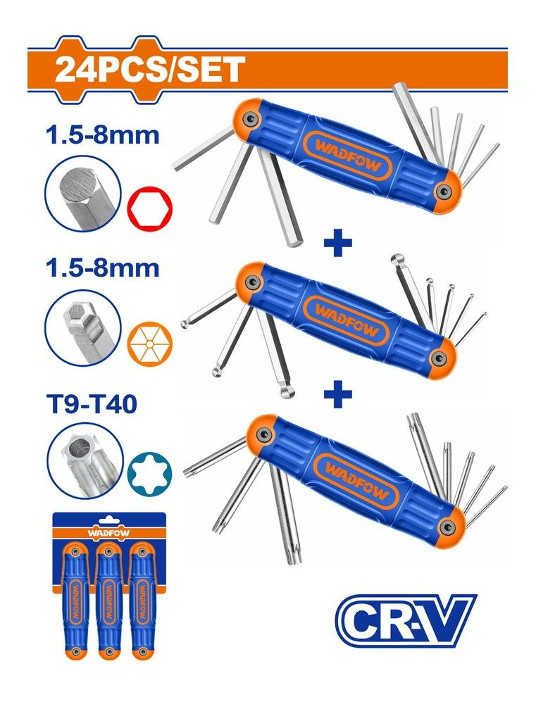 Jeu 24 Clés Mâles + Bille + Torx WADFOW WHK4203