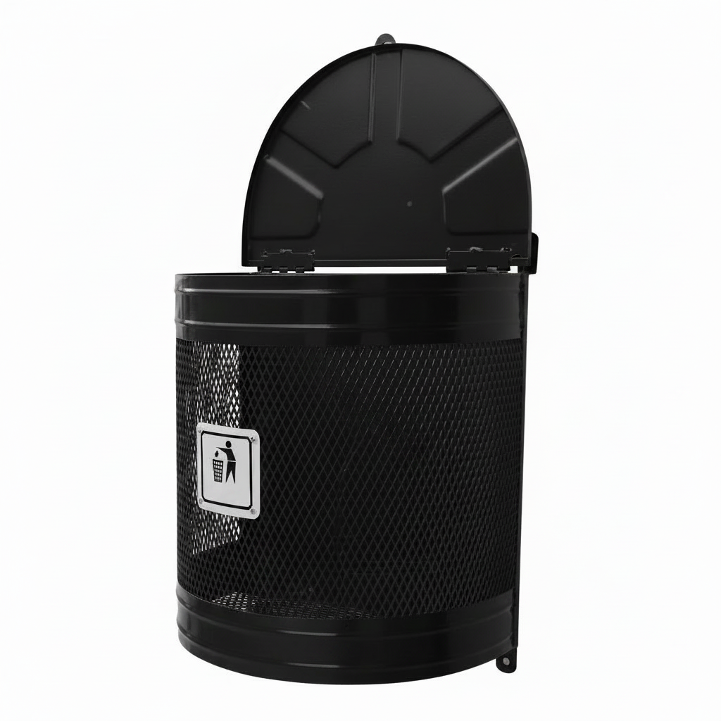 Poubelle murale demi rond 55 litres noire avec couvercle en acier - fixation murale
