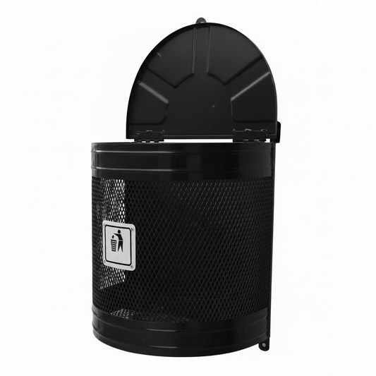 Poubelle murale demi rond 55 litres noire avec couvercle en acier - fixation murale