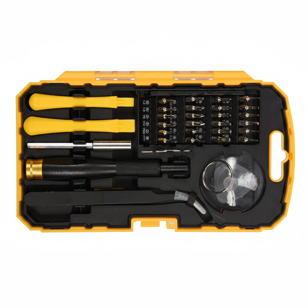Coffret réparation smartphone Vorel 64384 vue intérieure embouts précision CrV