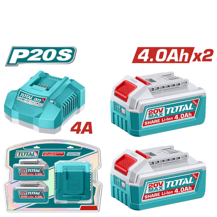 Kit chargeur rapide 4A et 2 batteries 20V 4Ah TOTAL P20S TFBCPK2013 Li-Ion compatible tous outils – sqes menzah 8 bricolage meilleur prix en tunisie