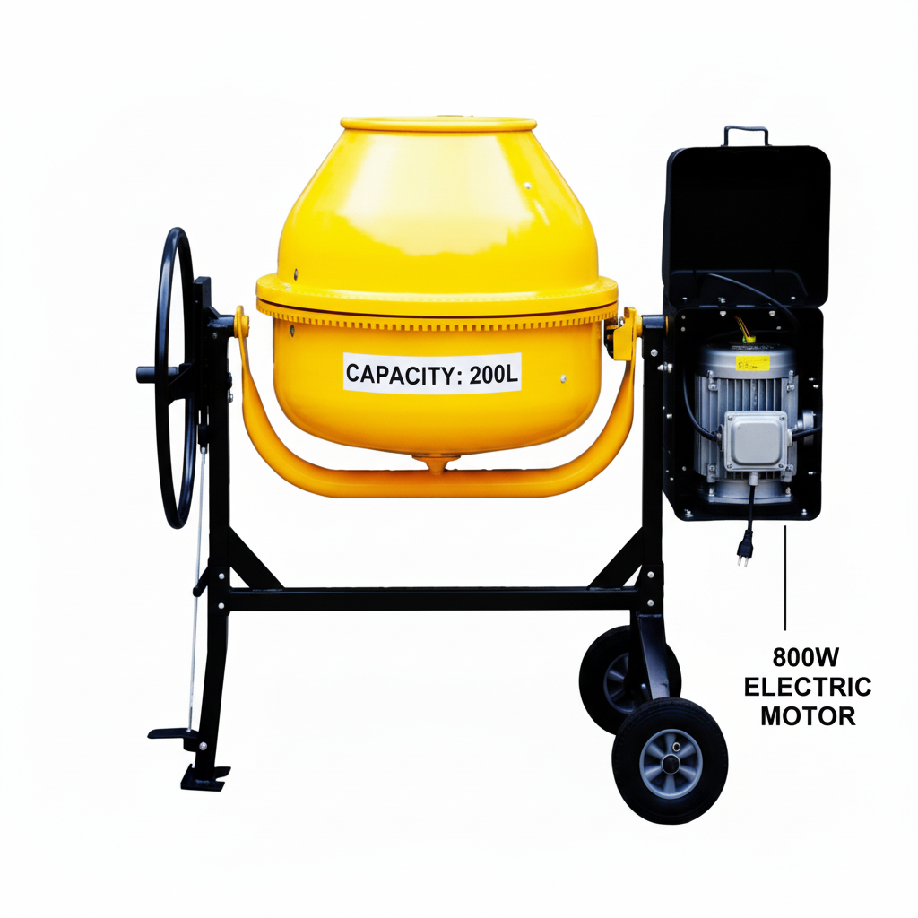 Bétonnière électrique HCM720 200 litres 800W pour construction professionnelle