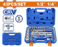 Coffret Douilles 43 Pcs 1/4" & 1/2" 6 Pans CR-V WADFOW