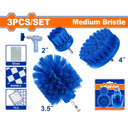 Jeu 3 brosses nettoyage perceuse poils moyens WADFOW 2 3.5 4 pouces bleu