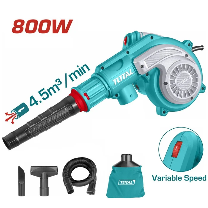 Souffleur aspirateur TOTAL TB8036 800W débit 4,5 m³/min vitesse variable avec accessoires atelier maison – sqes menzah 8 bricolage meilleur prix en tunisie
