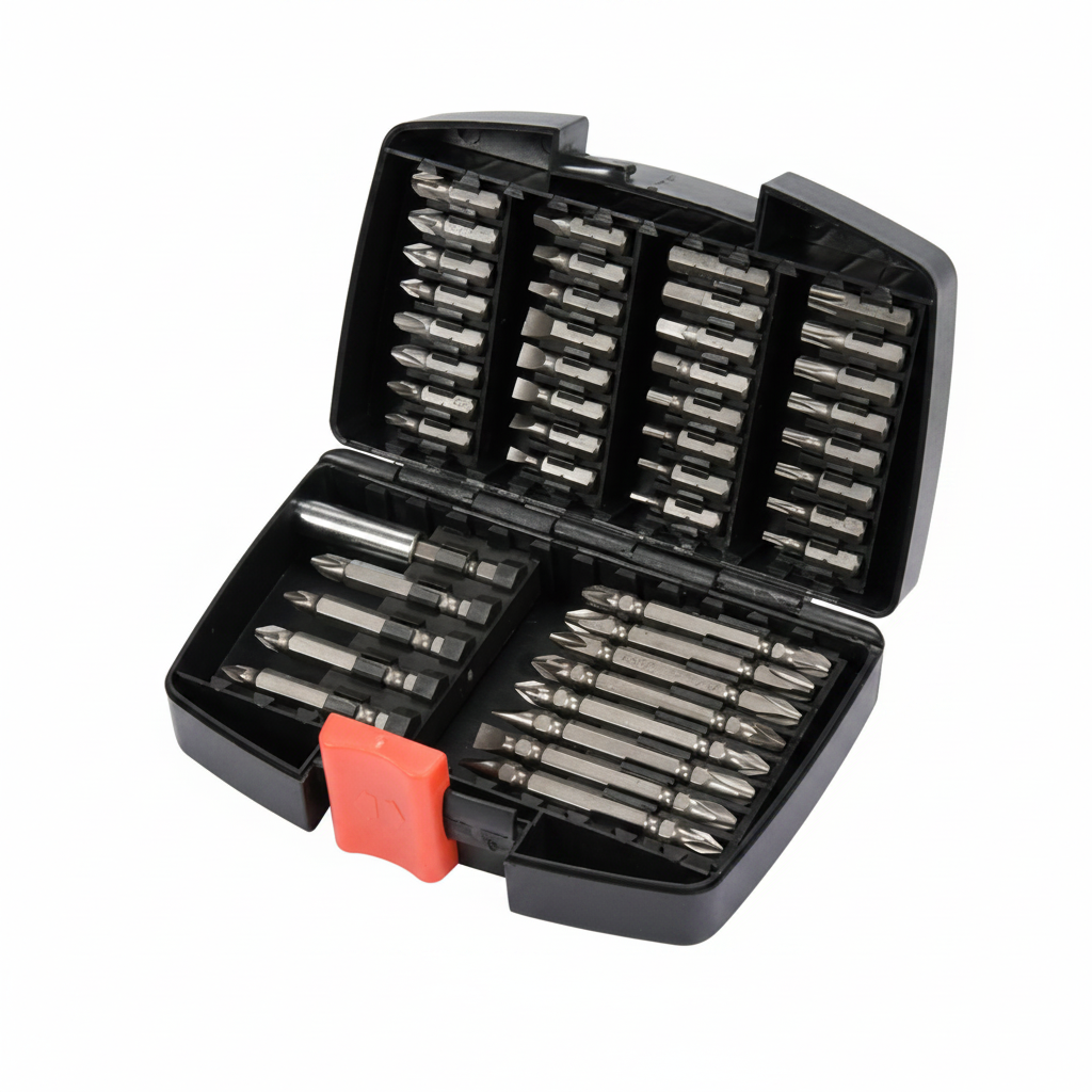 Coffret embouts tournevis YATO YT-04620 vue trois quarts coffret noir ouvert
