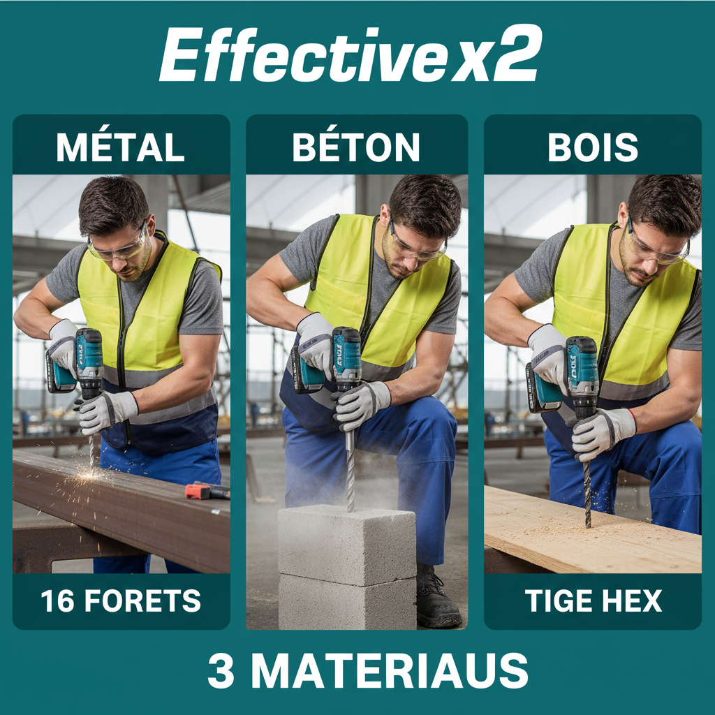 Coffret 16 Forets TOTAL TACSDL11608 – HSS Métal, Carbure Maçonnerie, Bois | Tige Hex