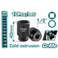 Jeu 10 douilles à choc TOTAL THISTD12101 1/2" – CrMo traité thermiquement, tailles 11-24mm, compatible clés à choc et cliquet 1/2", automobile industrie
