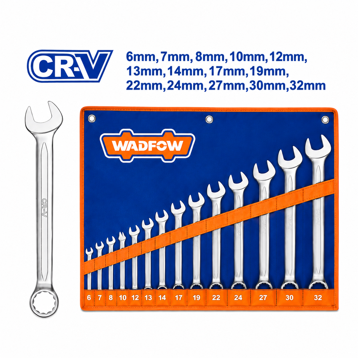 Jeu de 14 Clés Mixtes Cr-V 6-32mm WADFOW WSP1M14 — Coffret Fourche Œil Chrome-Vanadium Mécanique Auto Atelier | SQES Tunisie
