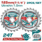 Jeu de 2 disques à bois TCT TOTAL TAC2331853 185mm 24T – ultra-minces 1mm, arbre 20mm + bague 16mm, scie circulaire Li-Ion, menuiserie construction

