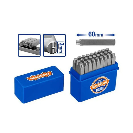 Jeu 27 Poinçons Lettres A-Z WADFOW WCC9593 — 6mm + 9 Chiffres 3mm Acier Carbone HRC48-52 Marquage Métal Bois Cuir | SQES Tunisie
