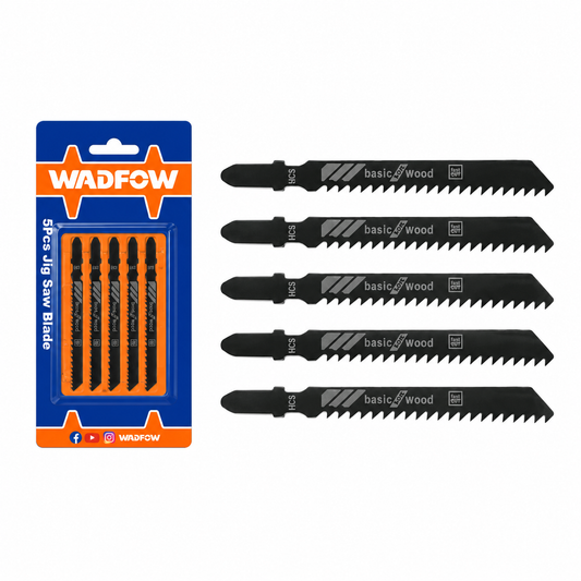 Jeu de 5 Lames Scie Sauteuse Bois WADFOW WJB111C — Coupe Bois Aggloméré Contreplaqué MDF Chantier | SQES Tunisie
