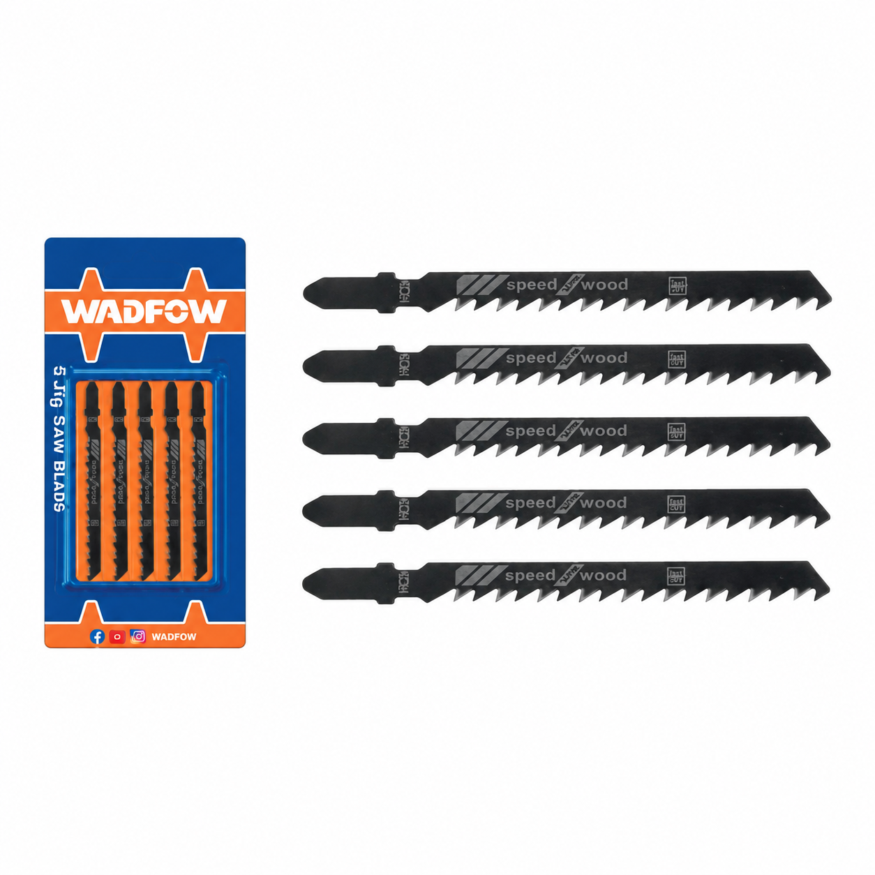 Jeu de 5 Lames Scie Sauteuse Bois WADFOW WJB144D — Coupe Bois Aggloméré Contreplaqué MDF Chantier | SQES Tunisie