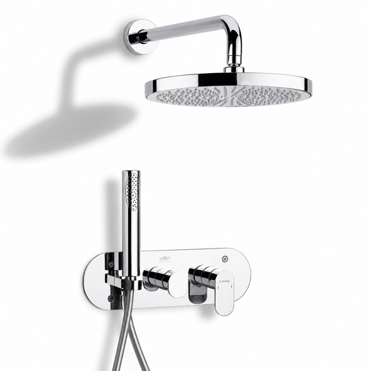 SOPAL Kit Mitigeur Douche Encastré Inverseur Série Sfax Réf. 06CEA04 — Douche de Tête avec Bras, Douchette à Main avec Flexible et Support, Air Power, Energy Saving, Water Saving, Cartouche Céramique Ø35mm, Chromé NF EN ISO 1456, Laiton, Garantie 5 Ans, Made in Tunisia | SQES Tunisie
