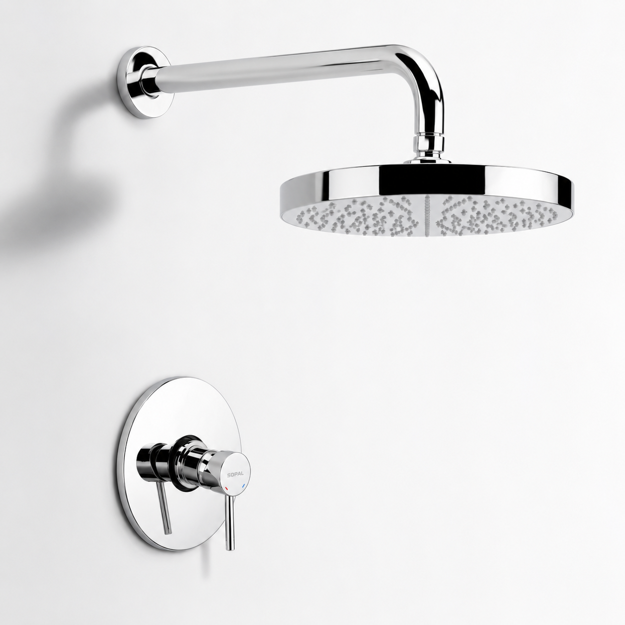 SOPAL Kit Mitigeur Douche Encastré Série Bizerte Réf. 06D0A04 — Rain Shower avec Bras, Douchette à Main avec Flexible et Support, Air Power, Energy Saving, Cartouche Céramique Ø35mm Water Saving, Chromé NF EN ISO 1456, Laiton, Garantie 5 Ans, Made in Tunisia | SQES Tunisie
