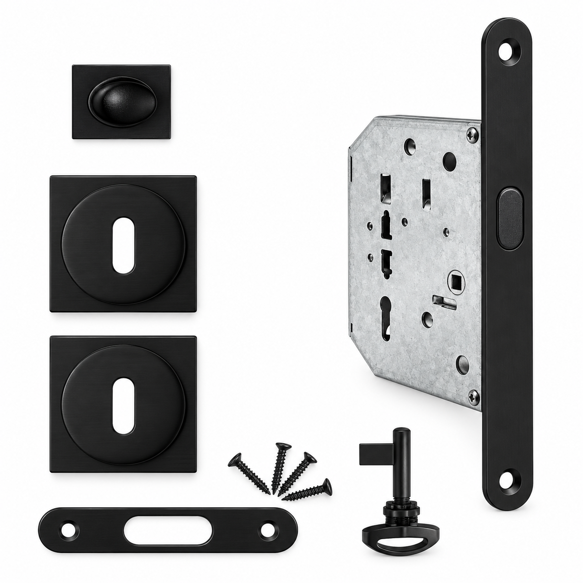Kit serrure 58 PT carré ART DOOR — finitions Noir et SN, kit de serrurerie poignée et serrure, rosace carrée, quincaillerie et sécurité de porte | SQES Tunisie
