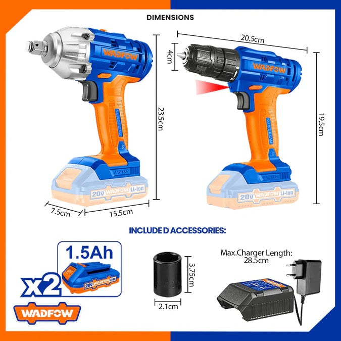 Kit Visseuse & Clé à Chocs Sans Fil 20V – WADFOW WCK2017 - SQES