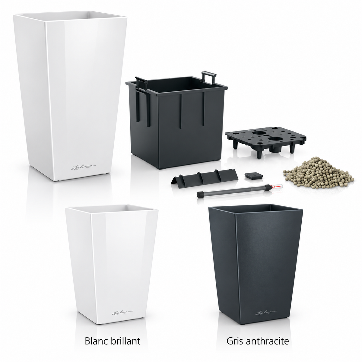 LECHUZA CUBICO Premium 30 Blanc brillant 18181 et Gris anthracite 18184, pot haut avec réservoir d’eau 4 L et volume de plantation 14 L, pour mettre en valeur les plantes | SQES Tunisie
