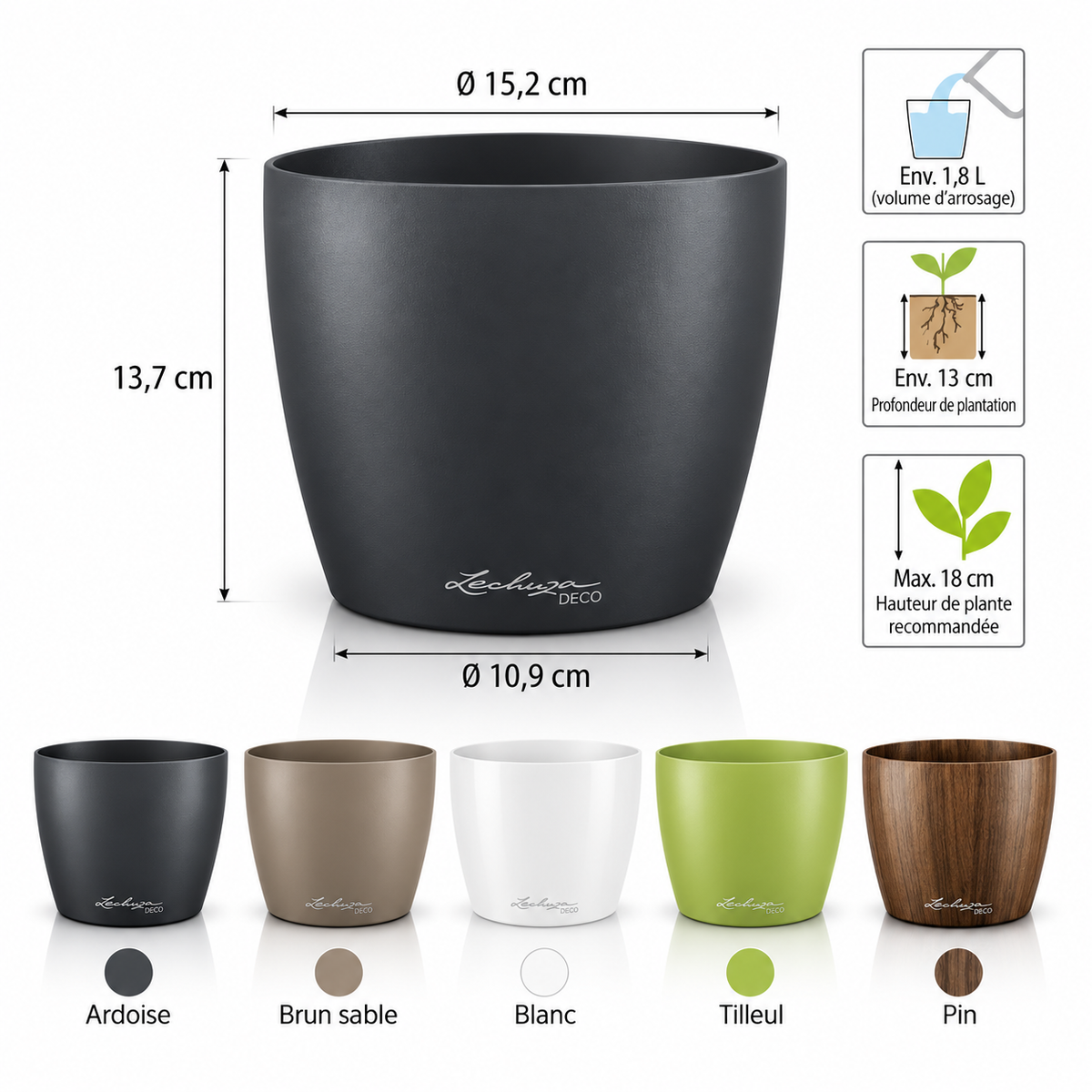 LECHUZA DECO 14 cache-pot décoratif en plastique, Ardoise 18880, Brun sable 18881, Tilleul 18883 et Pin 18884, pour habiller les petites plantes | SQES Tunisie
