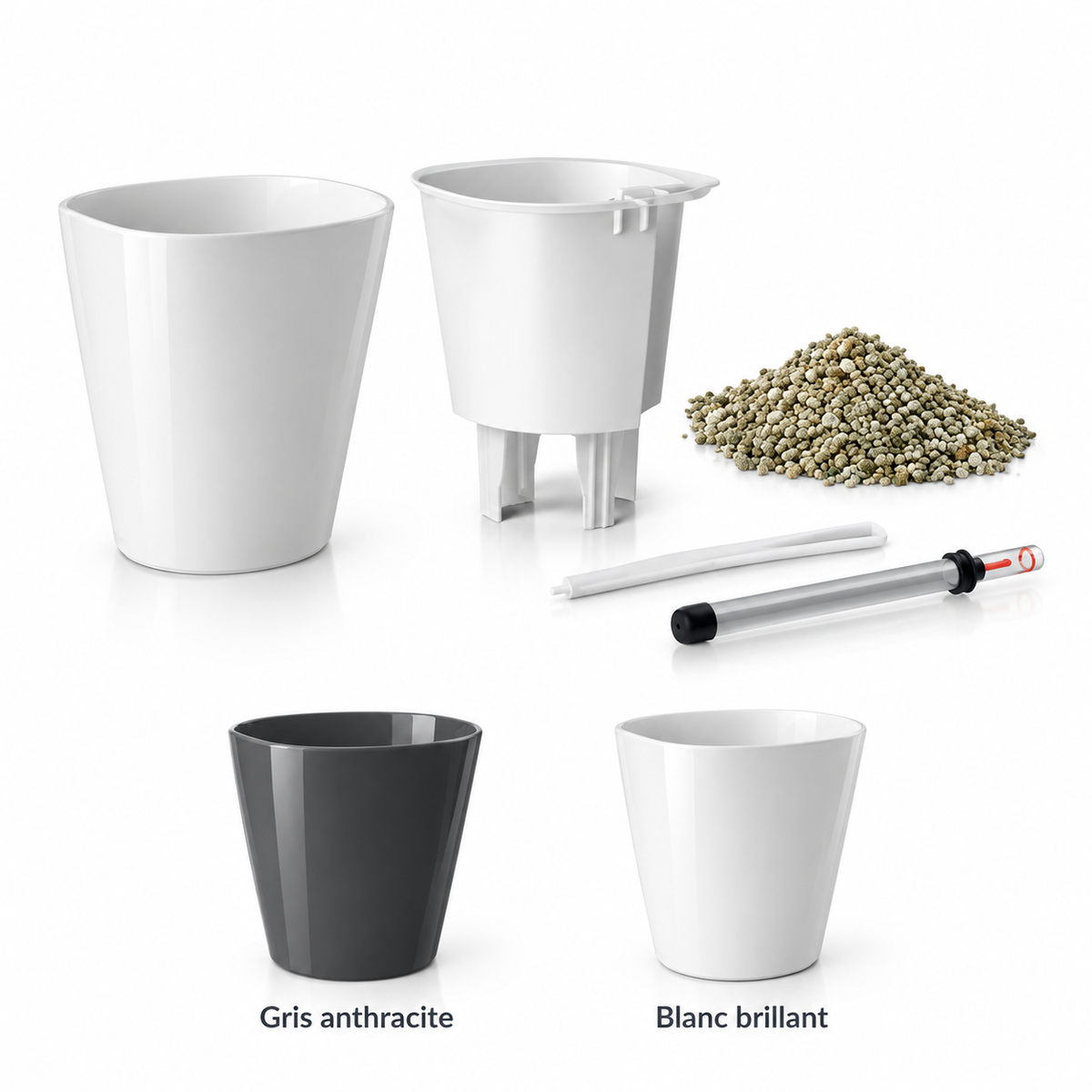 LECHUZA MINI-DELTINI Premium Blanc brillant 14950 et Gris anthracite 14949, petit pot de table avec réservoir d’eau 0,2 L et volume de plantation 0,4 L, pour petites plantes et décoration de table | SQES Tunisie
