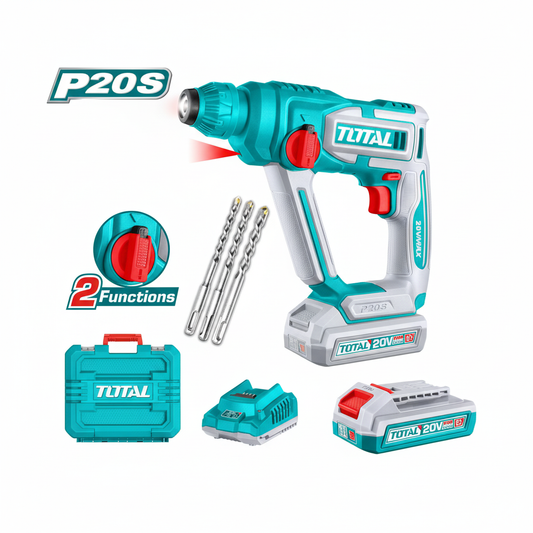 Marteau perforateur sans fil TOTAL TRHLI201681 20V SDS-Plus 16mm béton 1,5J LED batterie 2Ah – SQES Tunisie
