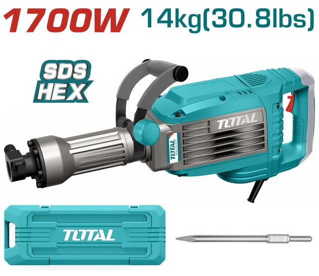Marteau piqueur TOTAL TH217068 1700W SDS-HEX 50 joules 14kg mallette burin inclus – SQES Tunisie
