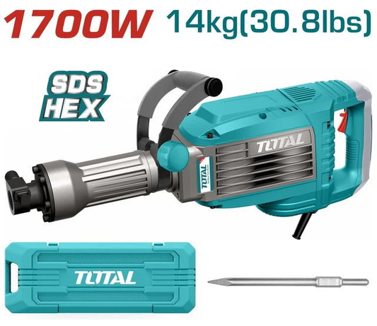 Marteau piqueur TOTAL TH217068 1700W SDS-HEX 50 joules 14kg mallette burin inclus – SQES Tunisie
