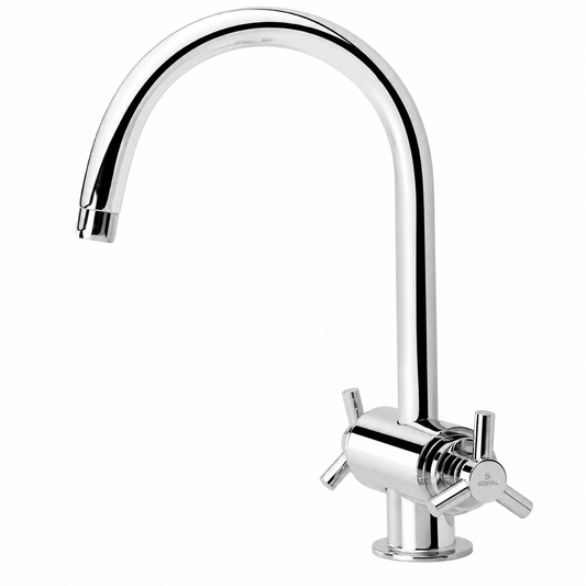 Mélangeur Évier SOPAL Série Monastir 04B5A04 — Laiton Bec Orientable Cartouche Céramique 70 000 Cycles Flexibles Sertis Chromé NF EN ISO 1456 | SQES Tunisie
