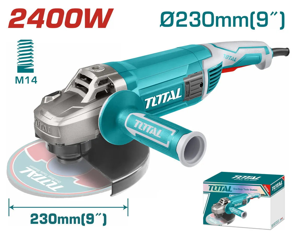 Meuleuse Angulaire TOTAL TG1252306 2400W 230mm 6400tr/min Broche M14 Poignée Auxiliaire Balais Rechange — SQES Tunisie
