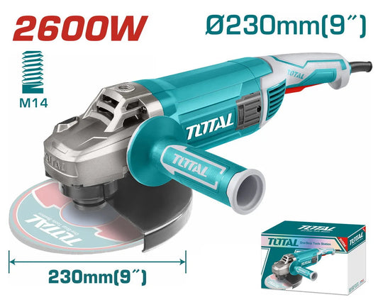 Meuleuse Angulaire TOTAL TG1262306 2600W 230mm 6200tr/min Broche M14 Poignée Auxiliaire Meulage Découpe — SQES Tunisie
