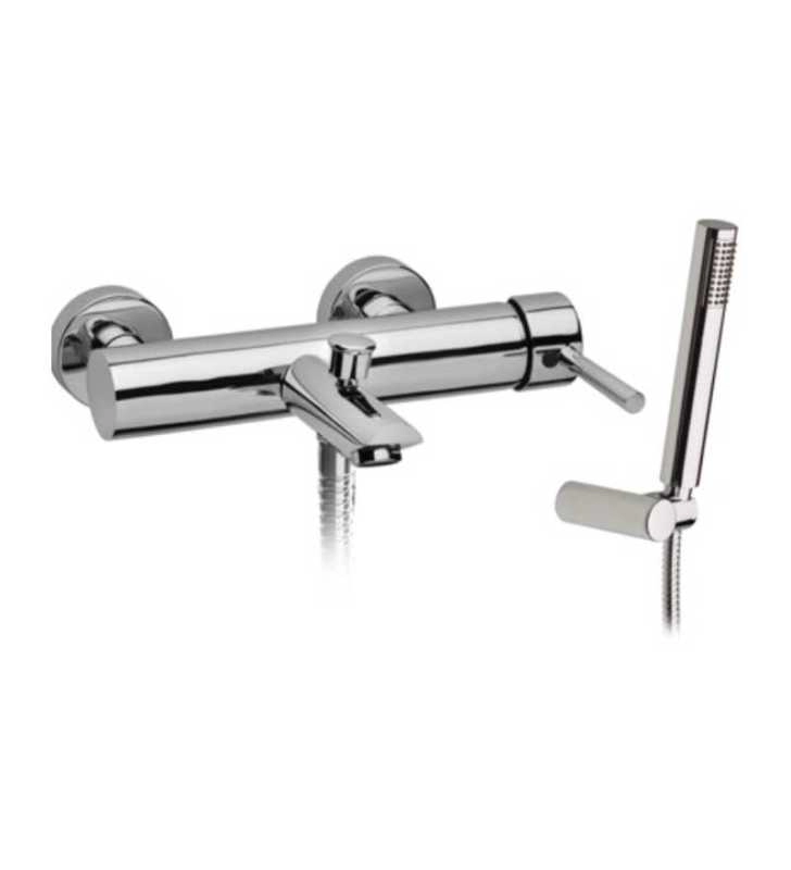 Mitigeur bain douche chrome FRAMO E410 kit complet – flexible + douchette ergonomique + support mural inclus, design cylindrique, fabrication italienne premium
