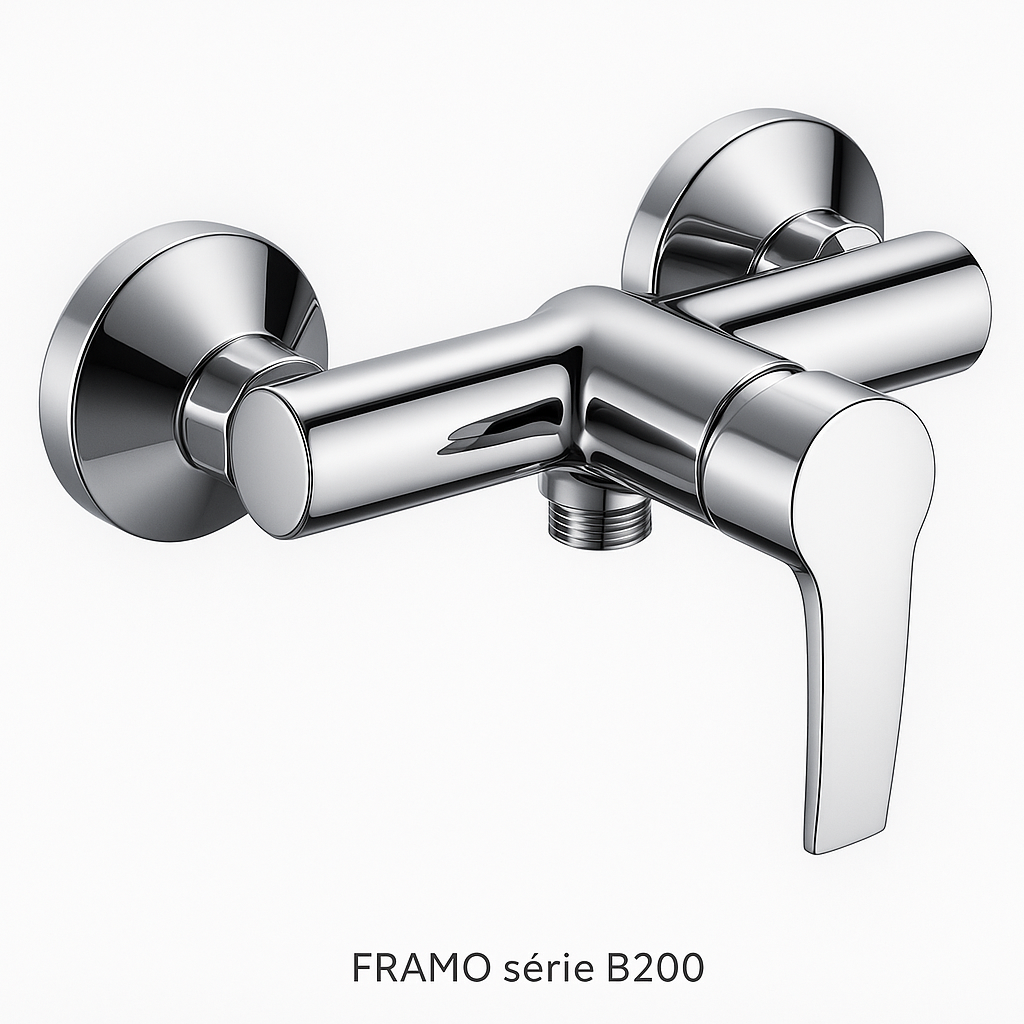 Mitigeur douche chrome sans set série B200 FRAMO – cartouche céramique, anti-calcaire, installation murale flexible, fabrication italienne premium
